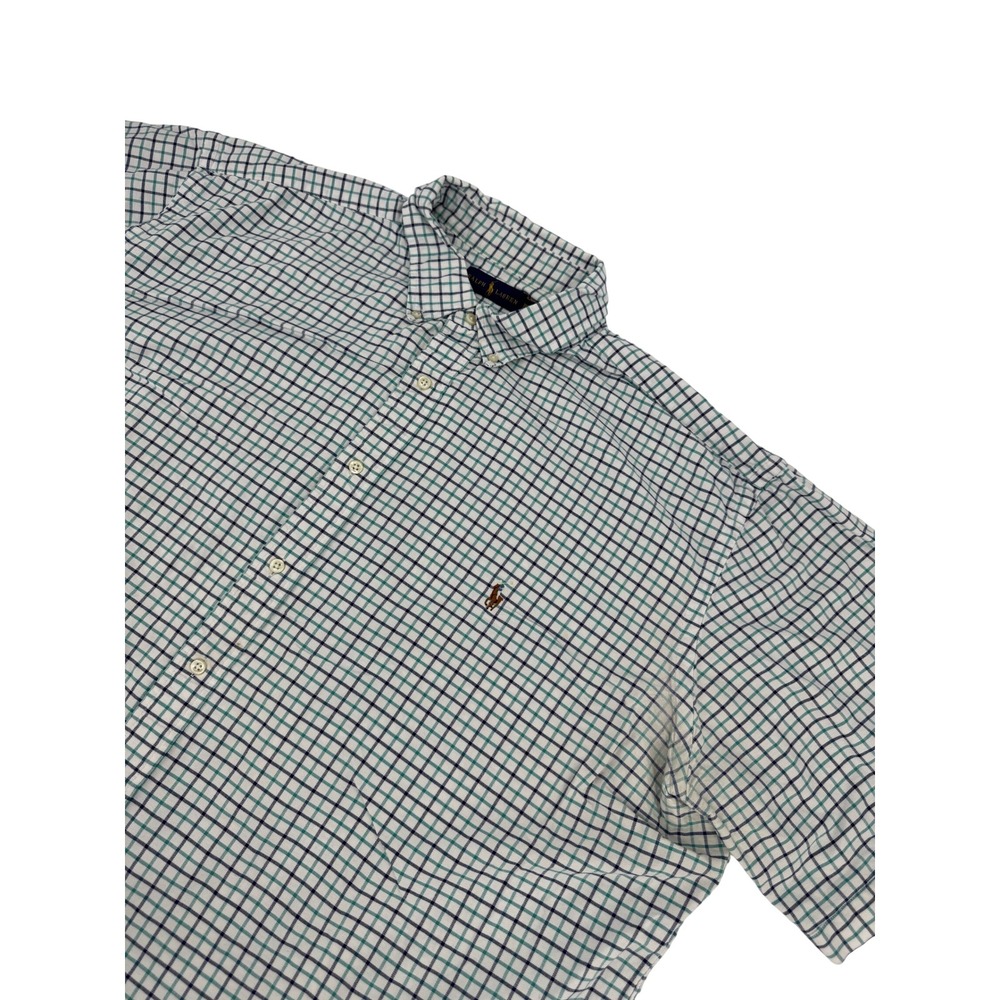Polo Ralph Lauren Shirt Mens 3XLT Green Blue Plaid Short Sleeve Button Down 8693